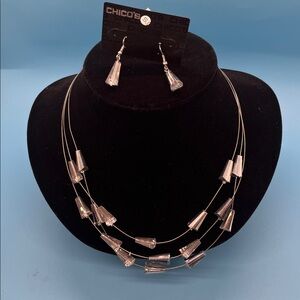 #C11.   Chico’s Elegant Acrylic/Silver Necklace and Earring Set